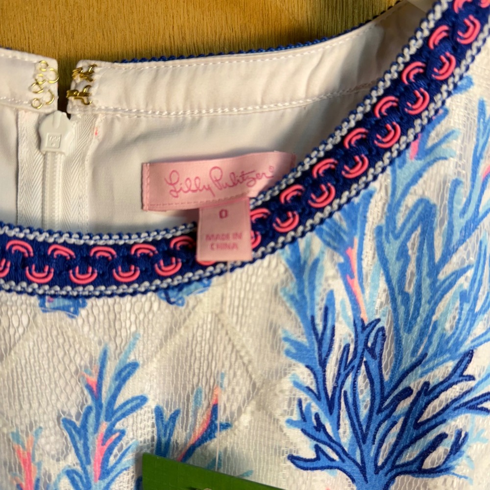 Lilly Pulitzer Jackelin Romper Seaspray Gray Off Shore Lace Tassel White Blue 0 - Picture 5 of 7